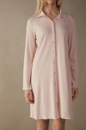 Intimissimi Soft Ribs Button-Up Nightshirt Pyžamá Damske Ruzove | SK JJ2224