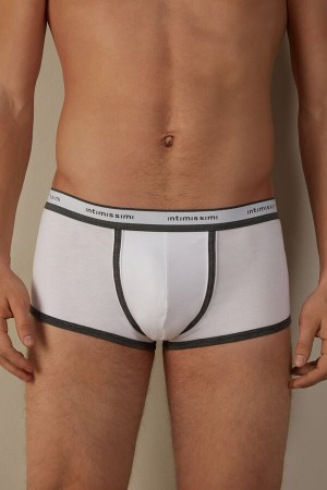 Intimissimi Stretch Supima® Bavlnene Shorts with Logo Detail Boxer Panske Biele Tmavo Siva | SK HK2570
