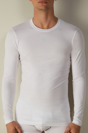 Intimissimi Stretch Supima Bavlnene Top Dlhym Rukavom Panske Biele | SK FM2927