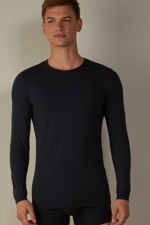 Intimissimi Stretch Supima Bavlnene Top Dlhym Rukavom Panske Modre | SK DN2928