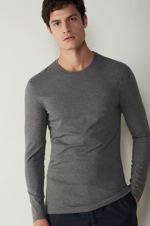 Intimissimi Stretch Supima Bavlnene Top Dlhym Rukavom Panske Tmavo Siva | SK BC2943