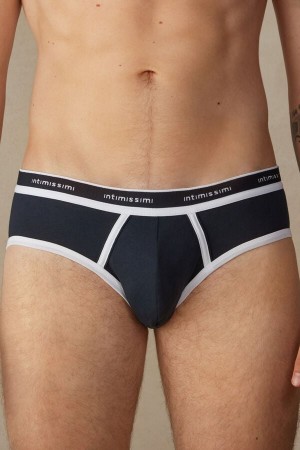 Intimissimi Stretch Supima® Bavlnene with Logo Detail Slipy Panske Modre Biele | SK CE2687