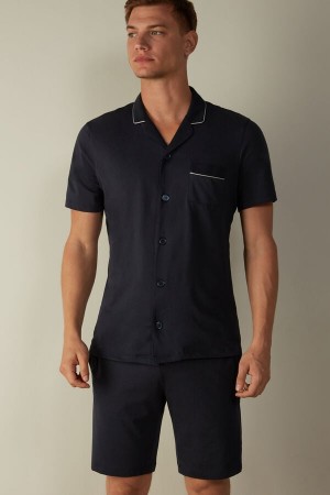 Intimissimi Supima Bavlnene Button-Front Cropped Pyžamá Panske Modre | SK WY2921