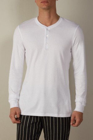 Intimissimi Supima Interlock Long-Sleeve Top Pyžamá Panske Biele | SK BC2898