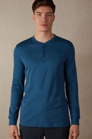 Intimissimi Supima Interlock Top Dlhym Rukavom Panske Biele Modre | SK UT2960