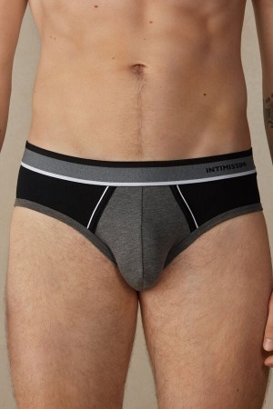 Intimissimi Two-Tone Stretch Supima® Bavlnene Slipy Panske Tmavo Siva Čierne | SK VD2686