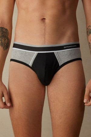 Intimissimi Two-Tone Stretch Supima® Bavlnene Slipy Panske Čierne Svetlo Siva | SK XF2688