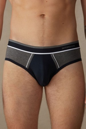 Intimissimi Two-Tone Stretch Supima® Bavlnene Slipy Panske Modre Tmavo Siva | SK ZG2689
