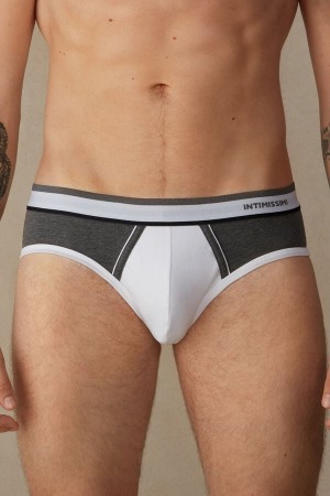 Intimissimi Two-Tone Stretch Supima® Bavlnene Slipy Panske Biele Tmavo Siva | SK LH2690