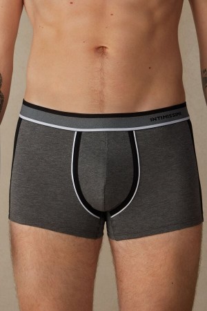 Intimissimi Two-tone in Stretch Supima® Bavlnene Boxer Panske Tmavo Siva Čierne | SK YU2580