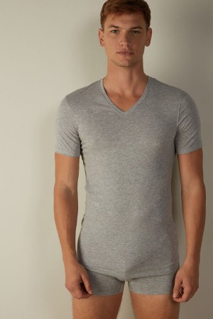 Intimissimi V-neck in Stretch Supima® Bavlnene Tricko Panske Svetlo Siva | SK MA3012