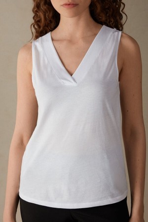 Intimissimi V-neck in Supima® Ultrafresh Bavlnene Tielko Damske Biele | SK YU1719