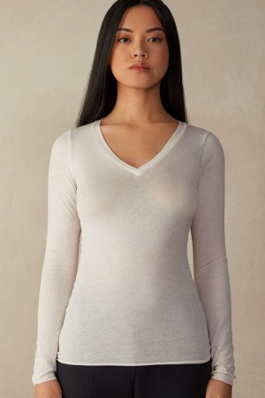 Intimissimi V-neck top in Modal Ultralight with Cashmere Dlhym Rukavom Damske Svetlo Žlté | SK UT1824