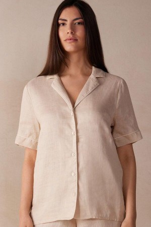 Intimissimi Yacht Night Linen Kratke Sleeve Shirt Pyžamá Damske Béžové | SK DN2090