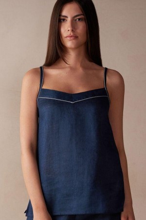 Intimissimi Yacht Night Linen Top Pyžamá Damske Modre | SK GL2092