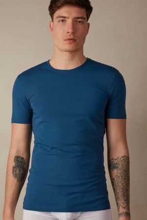 Intimissimi in Stretch Supima® Bavlnene Tricko Panske Biele Modre | SK RW3008